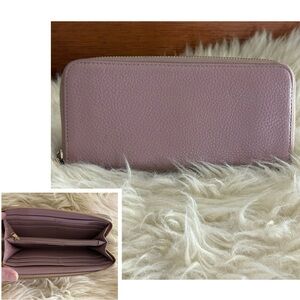 Soft Pink Leather Zip Around Wallet